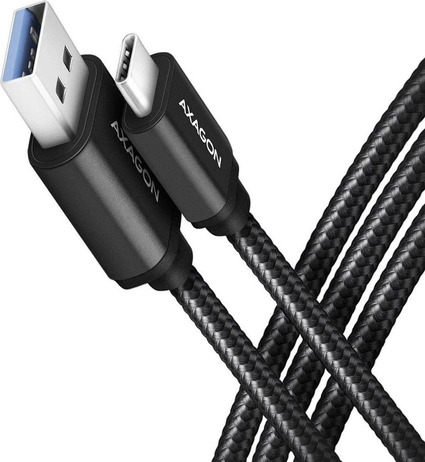 Kabllo AXAGON BUCM3-AM20AB USB-C në USB-A, 2m, 3A, i mbështjellë me najlon, Zi