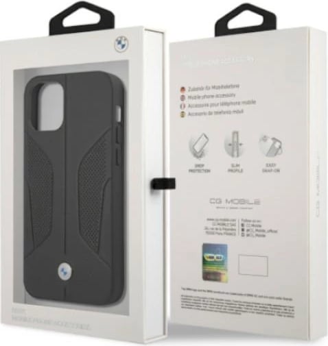 Mbështjellës BMW BMHCP12LRSCSK për iPhone 12 Pro Max, lëkurë, i zi