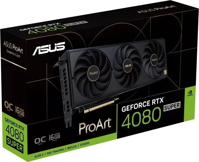 Kartë Grafike ASUS ProArt -RTX4080S-O16G, NVIDIA GeForce RTX 4080 SUPER, 16 GB GDDR6X, E zezë