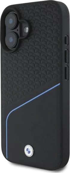 Mbështjellës BMW Sign Leather Textured And Line MagSafe për iPhone 16, Lëkurë, Zi