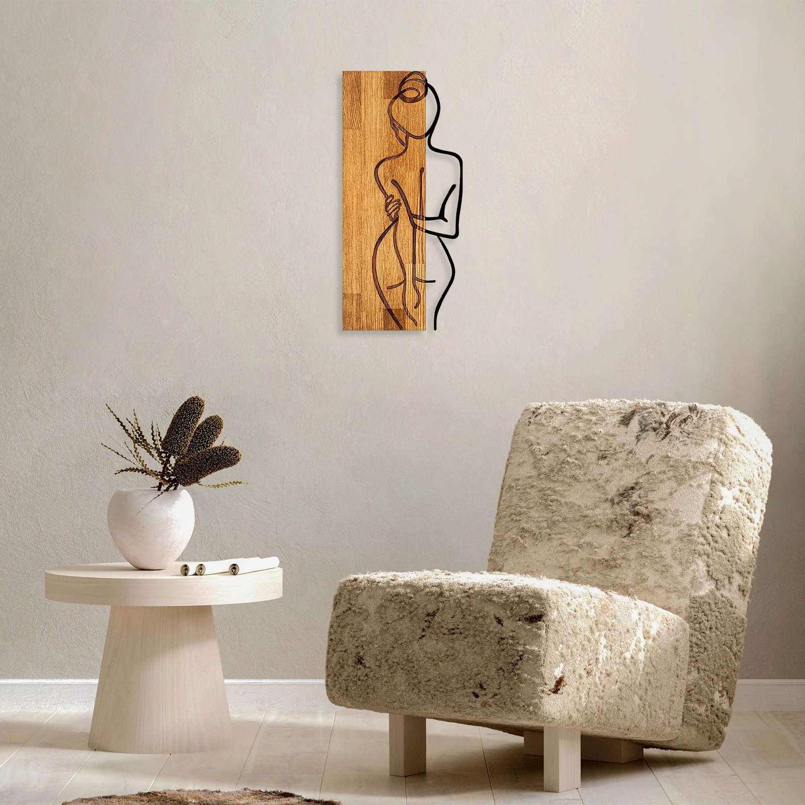 Aksesor dekorativ muri prej druri, Wallity, MA-294, ngjyrë arre dhe e zezë, 27x58cm