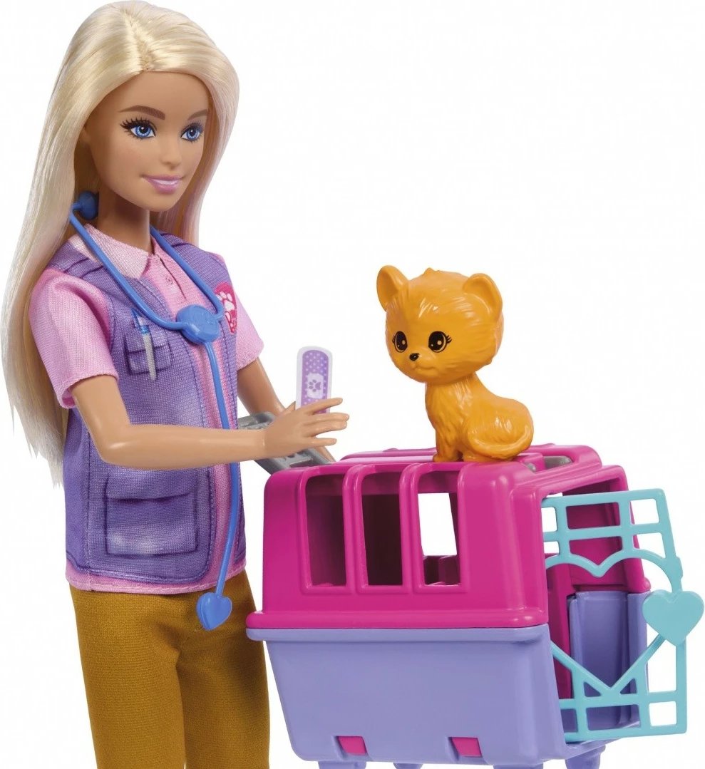 Set lodrash Barbie Mattel HRG50 Animal Rescue Worker, me kukull, majmun, këlysh tigri dhe aksesorë, për fëmijë