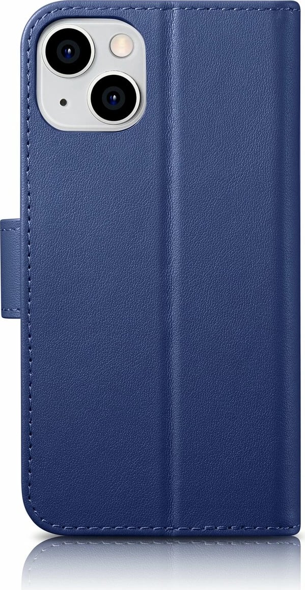 Mbështjellës iCarer Wallet Case 2in1 për iPhone 14, lëkurë natyrale, Anti-RFID, Blu