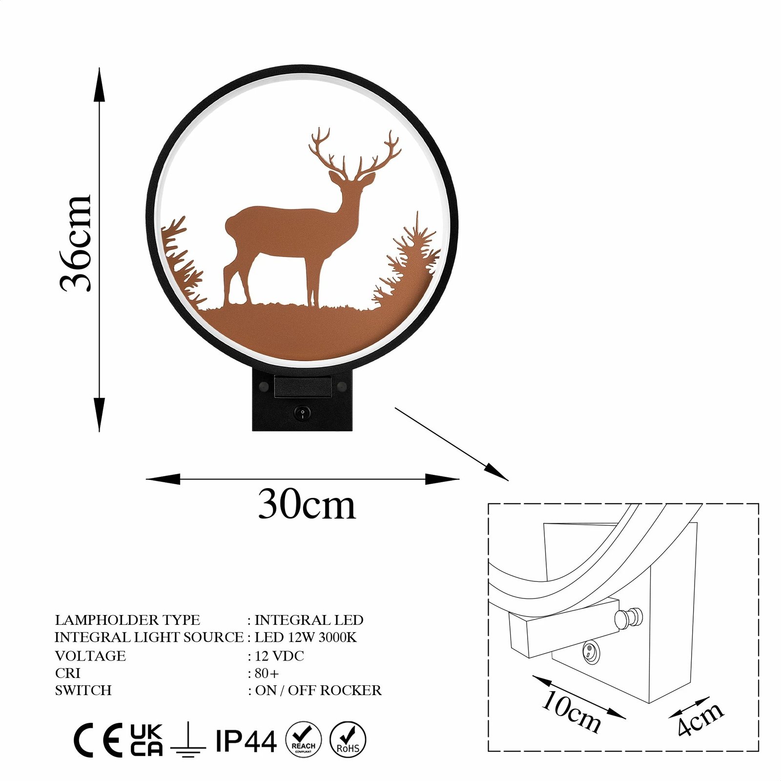 Llambë muri Opviq, XMAS23, ngjyrë e zezë dhe bakri