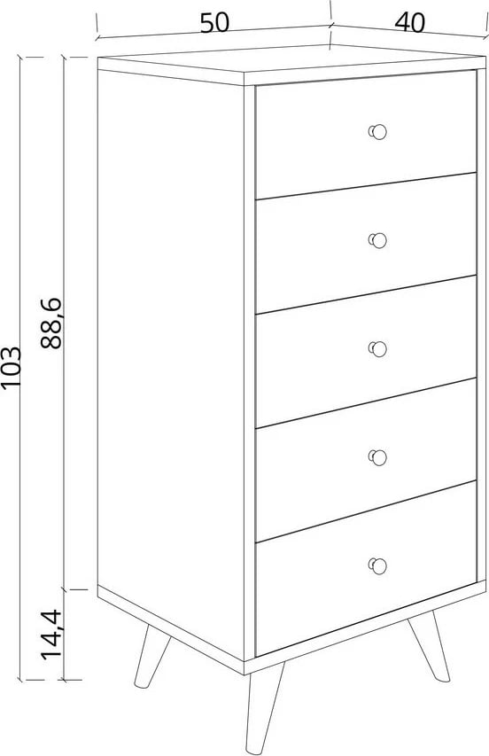 Komodë me 5 sirtarë, ngjyrë travertine, Skye Decor, Frenzu
