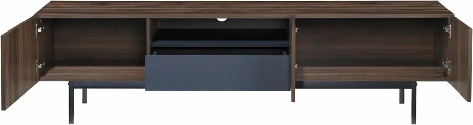 Komodë TV Grooves, 3 dyer, 1 sirtar, ngjyrë arre-gri, 180x40x50cm