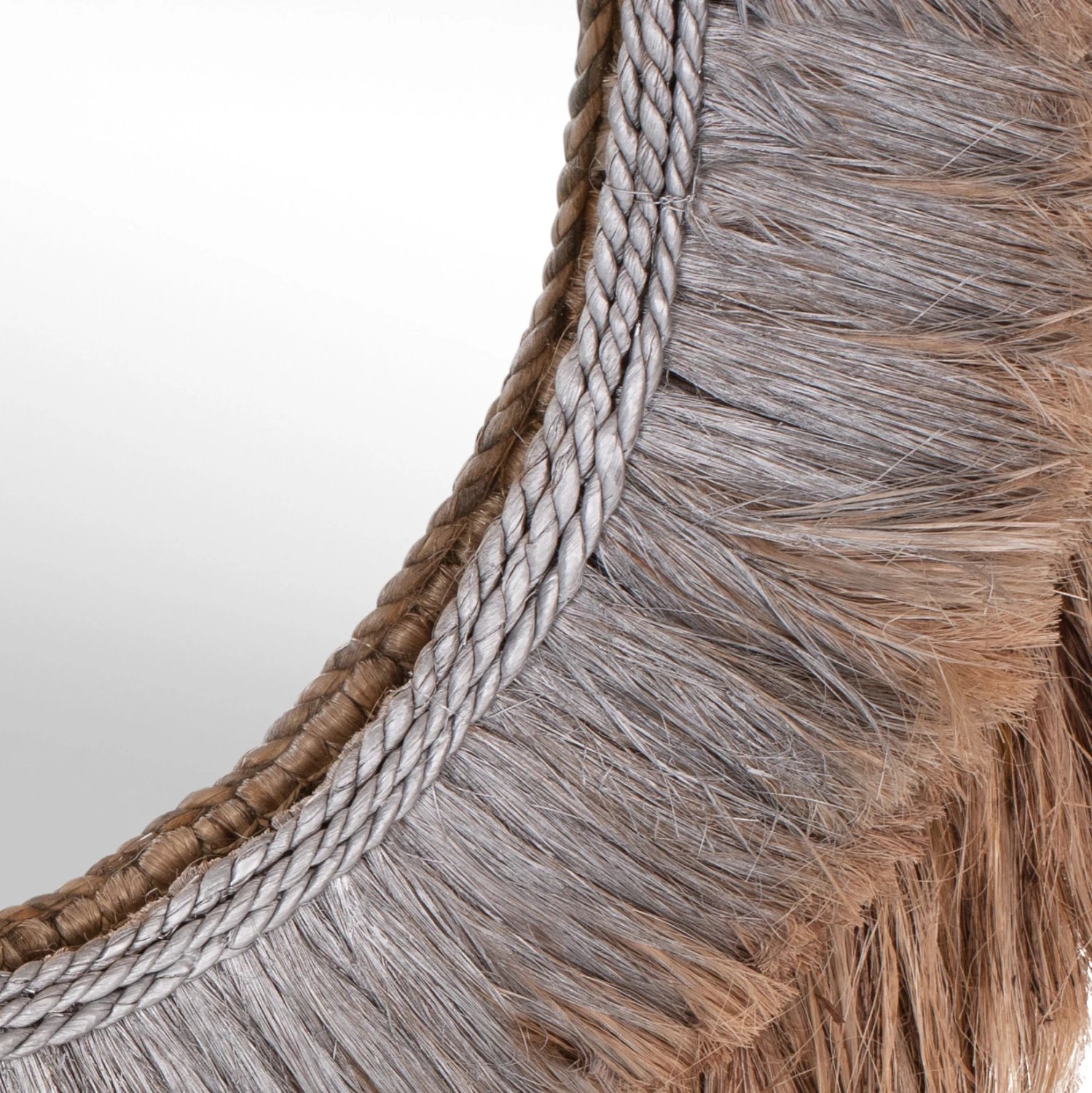 Pasqyrë ovale prej fibrash abaca, ngjyrë natyrale dhe argjendi, FH7738, 90x5x140H cm