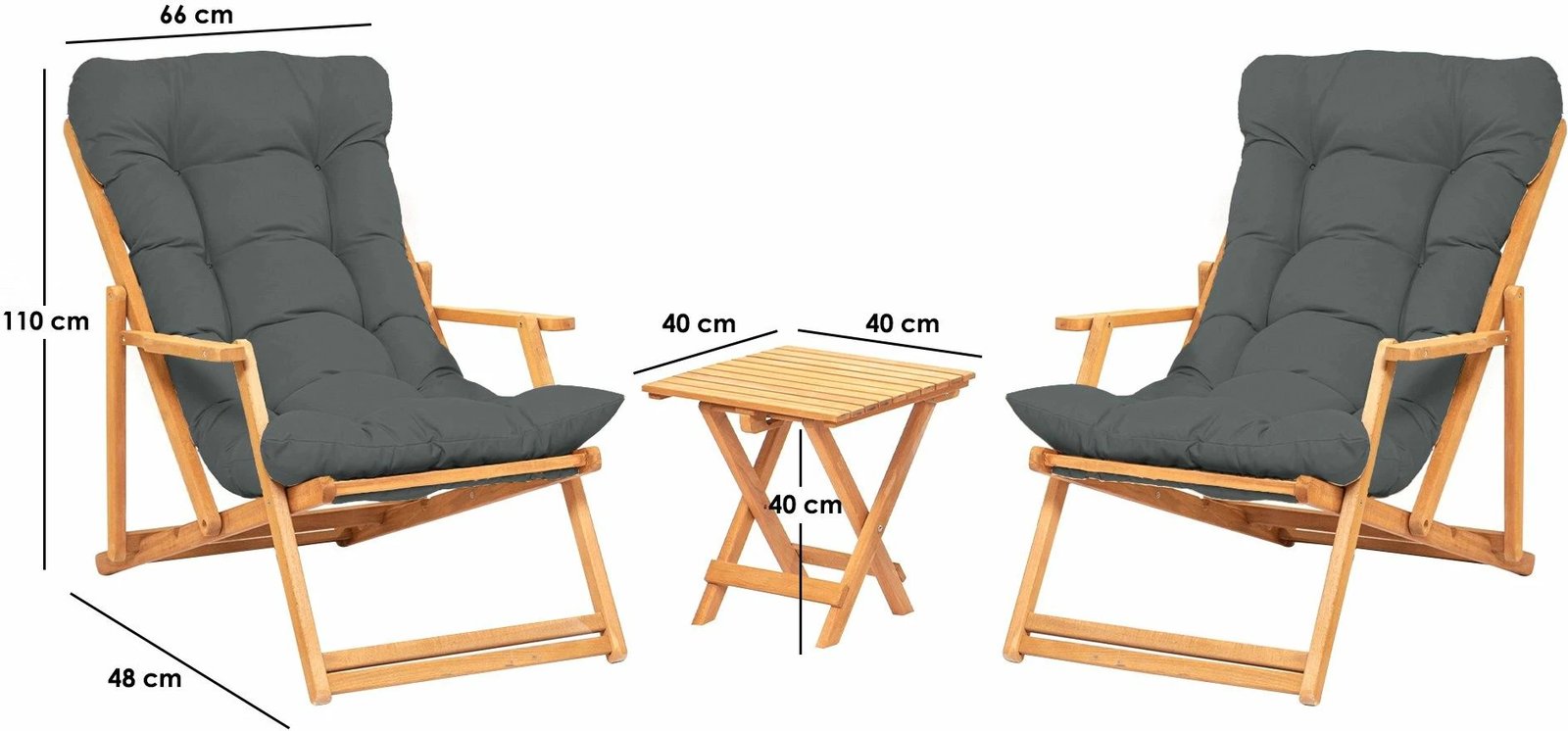 Set tavolinë me karrige për kopsht (3 pjesë), Hanah Home, My007, gri