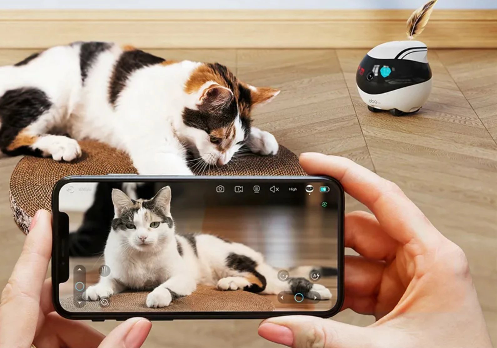 Robot për kafshë Enabot EBO Air, kamerë 1080p, ndjekje KI, LiDAR, kontroll me app, bardhë