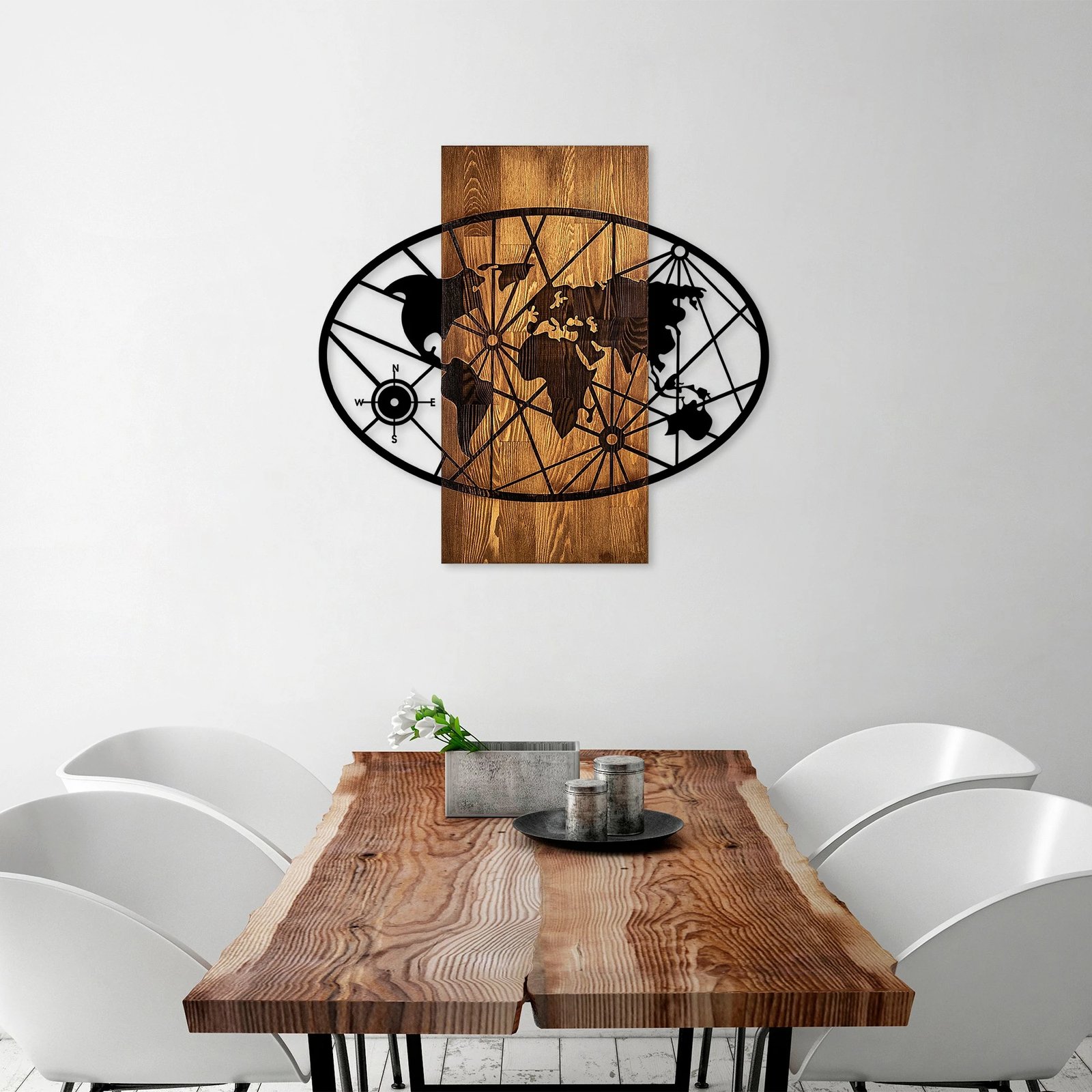 Aksesor dekorativ për mur, hartë bote, dru arre & e zezë, Wallity, 57x62cm