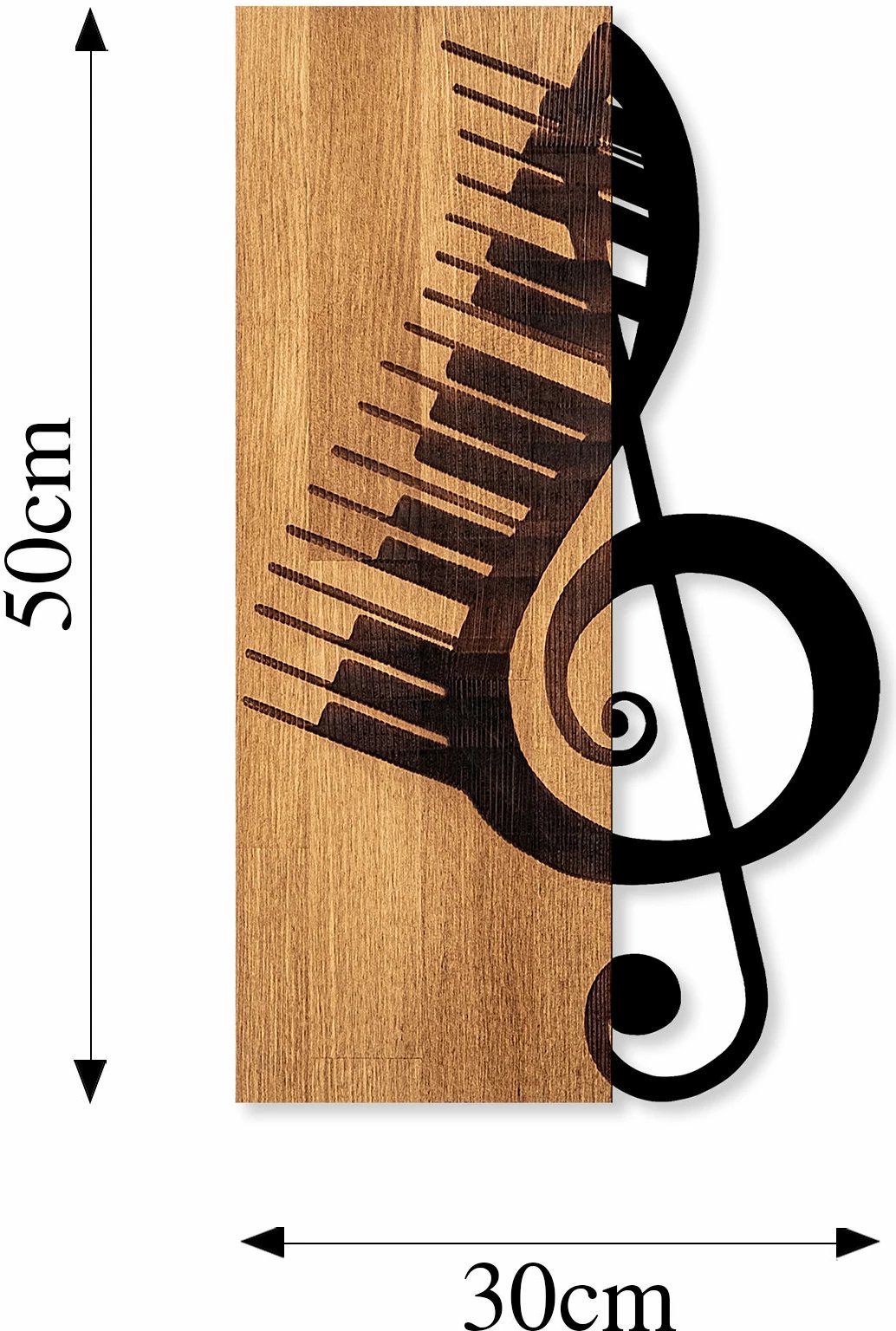 Aksesor dekorativ prej druri për mur, Wallity, motiv muzikor, ngjyrë arre dhe e zezë, 30x50cm