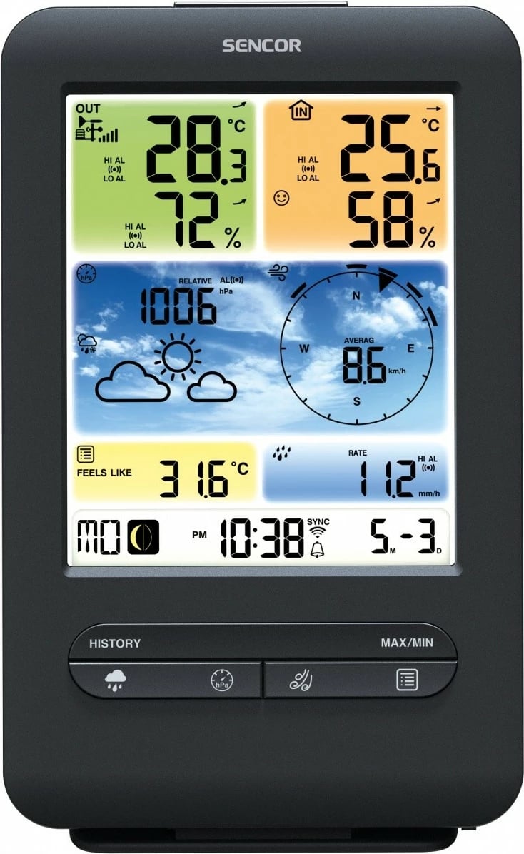 Stacion moti Sencor SWS 9898 PRO me WiFi, sensor 5-në-1, zi/bardhë