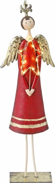 Dekor engjëll për Krishtlindje, metalik, ngjyrë e kuqe dhe ar, 18x8x61cm