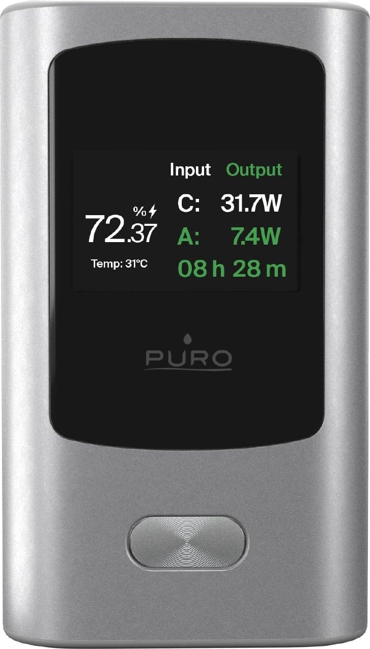 Power bank Puro PUFCBB100P10DKGR 10000mAh 45W PD, 2 porta USB-C/USB-A, ekran LED, gri