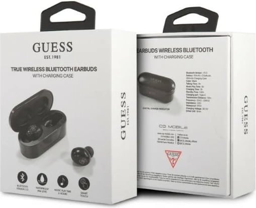 Kufje TWS Guess GUTWST31EK me Bluetooth 5.0 dhe docking station, të zeza