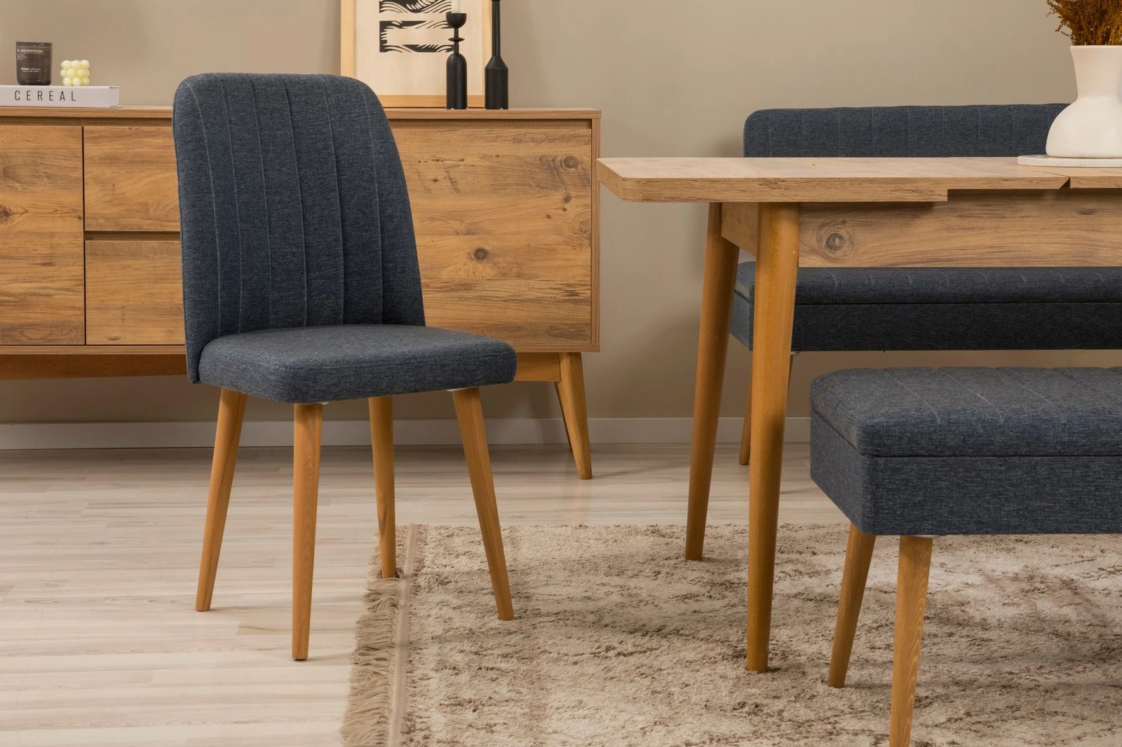 Set tavoline me karrige dhe konsol, zgjatues, 7 pjesë, Skye Decor, Vina 03 1048, ngjyrë pishë atlantike, blu e errët