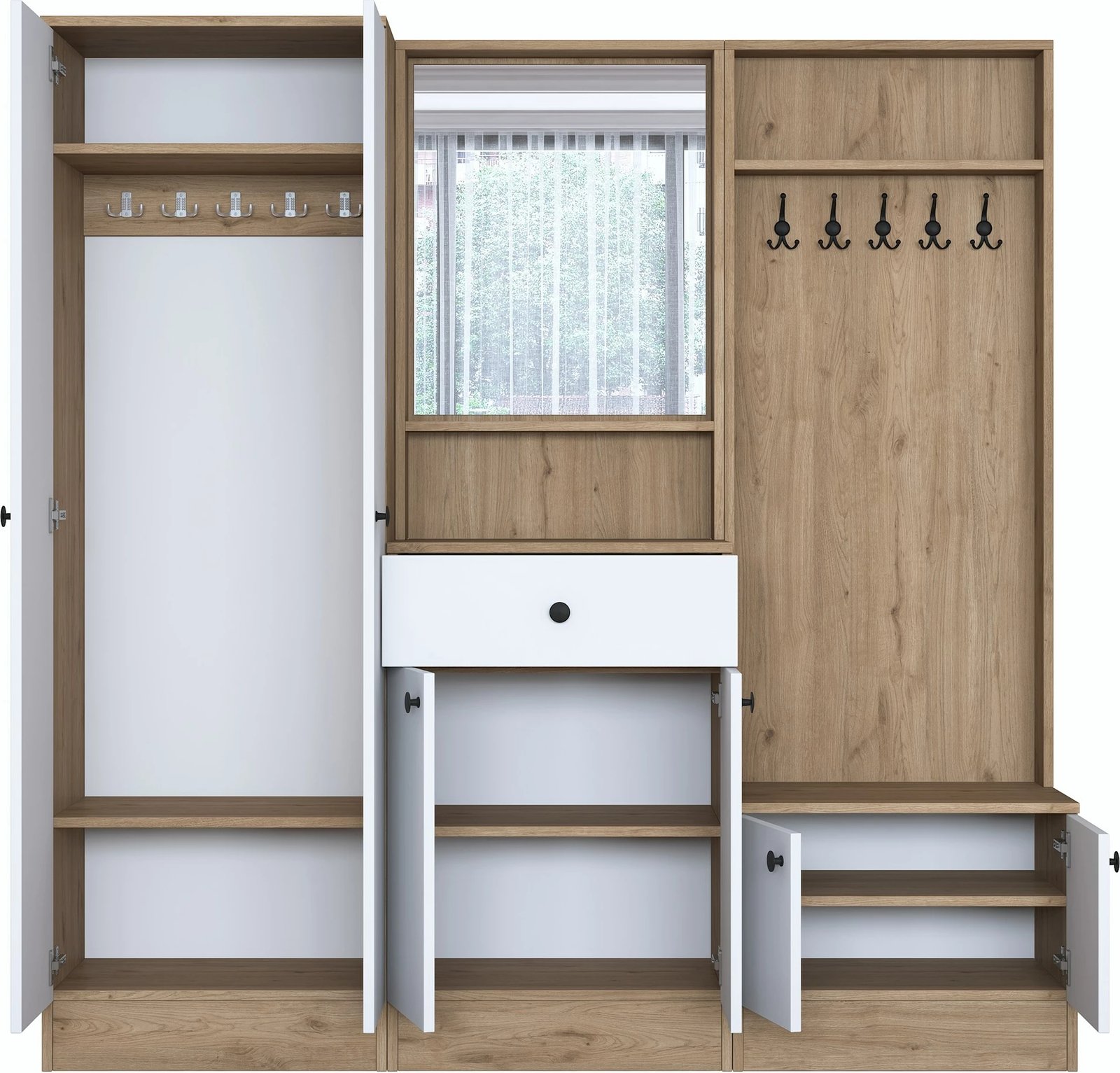 Stendë korridori Hanah Home, P6 - M3 - 2490, ngjyrë e bardhë dhe arre, 179.4x182.8x37.5 cm