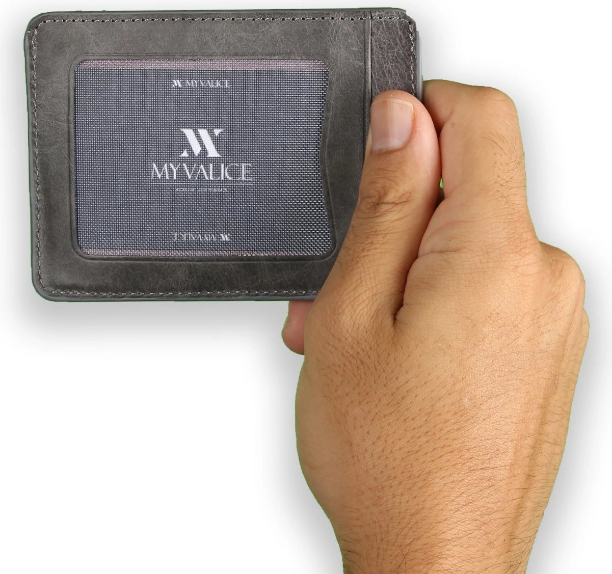 Portofol lëkure, ngjyrë gri, Zoozie Bags, 11x8.5x1cm