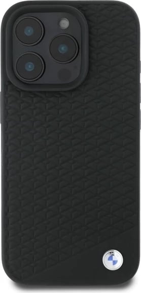 Mbështjellës BMW Sign Leather Diamond Metal Logo MagSafe për iPhone 16 Pro, i zi