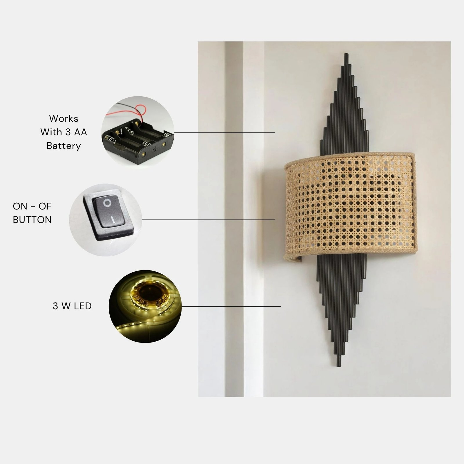 Llambë muri Opviq, Hande - 8764-3P, metal dhe stof, e zezë/bezhë
