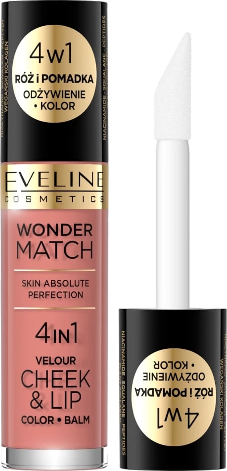 Blush dhe buzëkuq krem Eveline Cosmetics Wonder Match Velour Cheek & Lip Blush and Lipstick për femra 01, 4.5ml