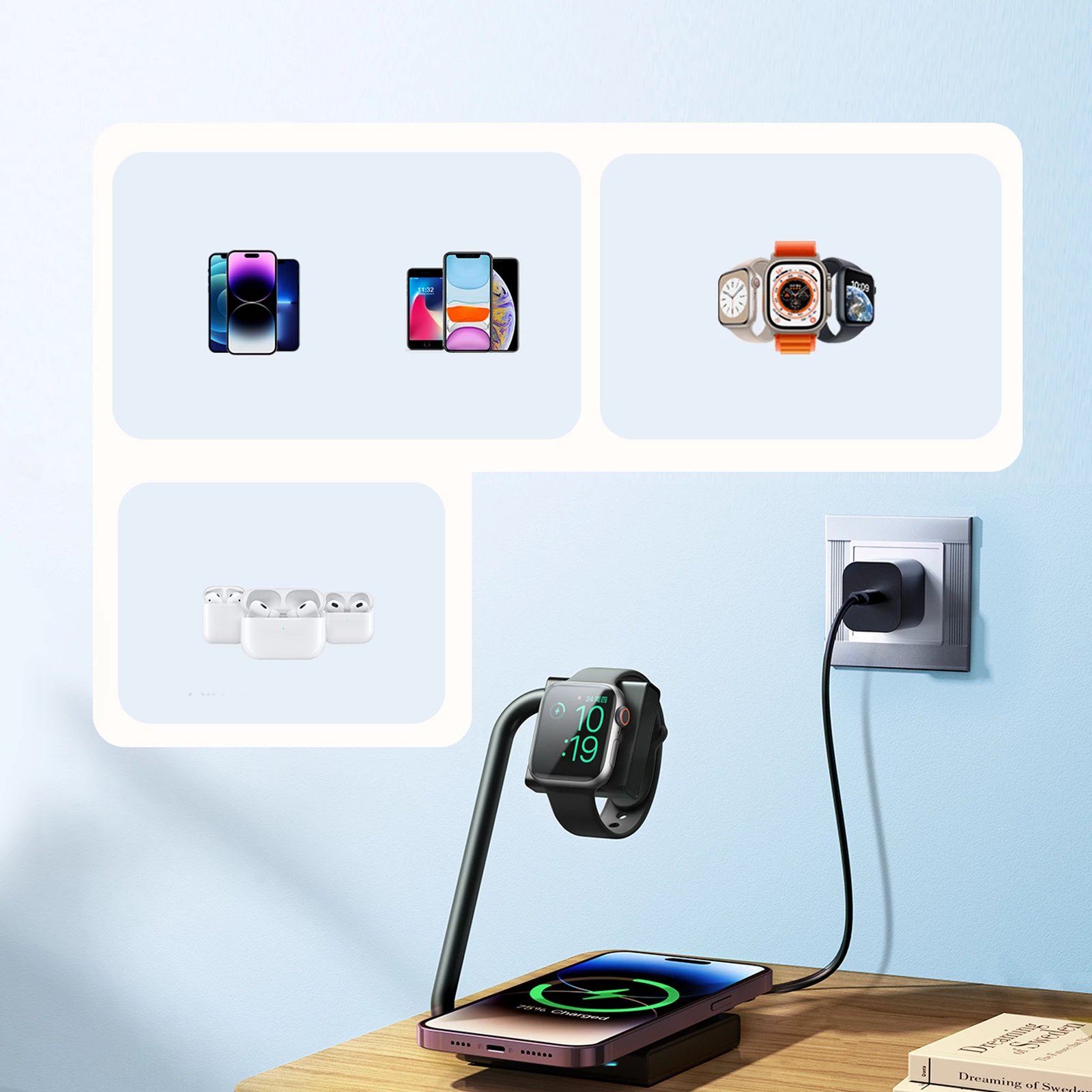 Karikues induktiv 2-në-1 Joyroom JR-WQN05, MagSafe/Qi, i palosshëm, i zi