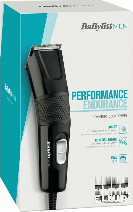 Makinë prerëse flokësh me kabllo, BaByliss E756E, 1-25 mm, 8 koka udhëzuese, teh çelik inox, e zezë, set