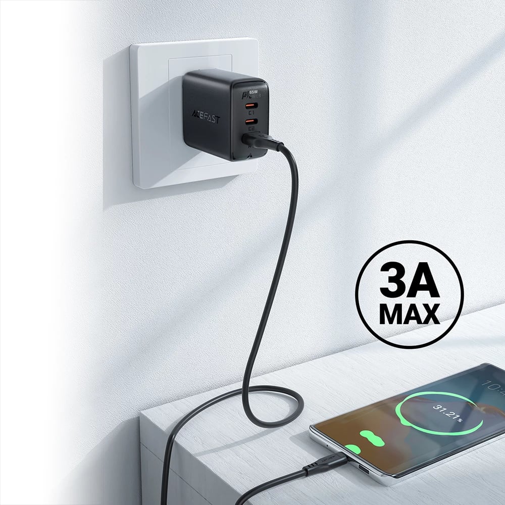 Kabllo USB Acefast C3-04, 1.2m, 3A, e zezë