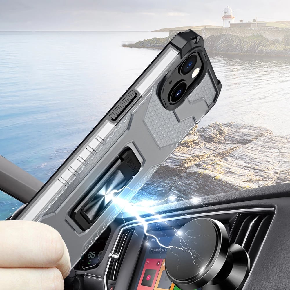 Mbështjellës Hurtel Crystal Ring Case për iPhone 13, me mbajtëse, i zi