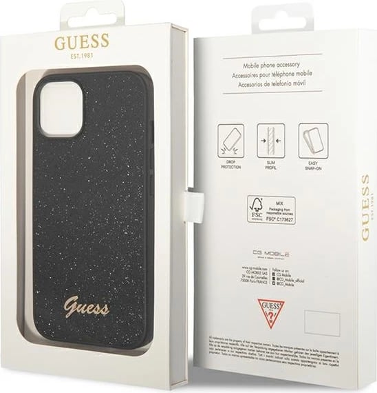 Mbështjellës Guess GUHCP14MHGGSHK për iPhone 14 Plus 6.7", i fortë, Glitter Script, i zi