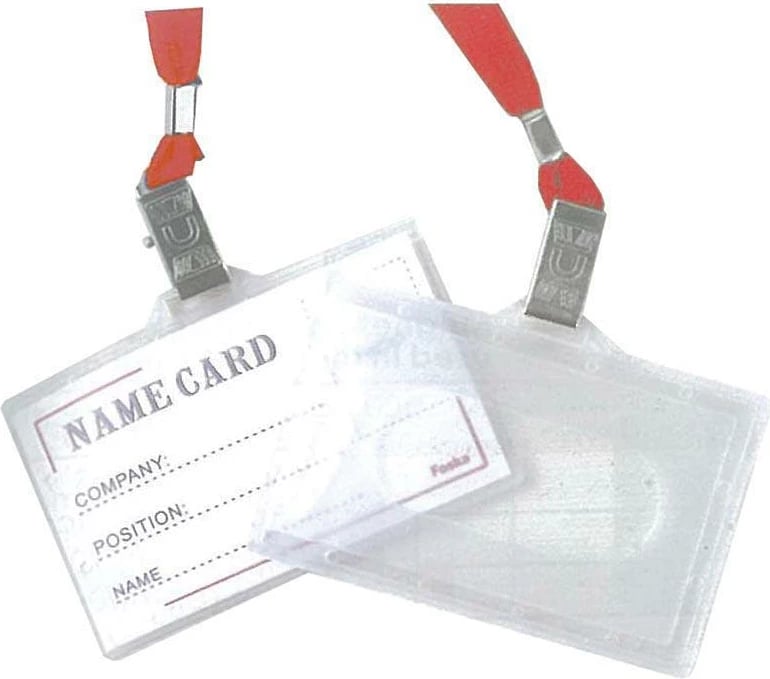 Etiketë emri horizontale NEXT me litar të kuq, 9.2x5.9cm, 50 copë