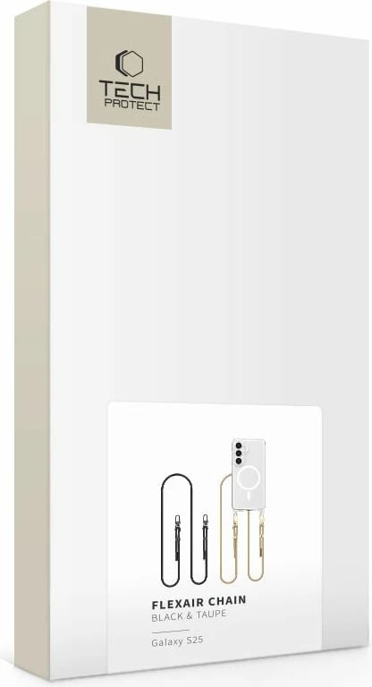 Mbështjellës Tech-Protect FlexAir Chain MagSafe për Samsung Galaxy S25, zi-bezhë, me dy litarë