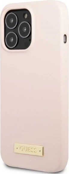 Mbështjellës Guess Silicone Logo Plate MagSafe për iPhone 13 Pro/13 6.1", Rozë