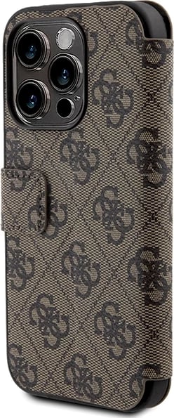 Mbështjellës Guess 4G Metal Logo për iPhone 15 Pro Max, kafe