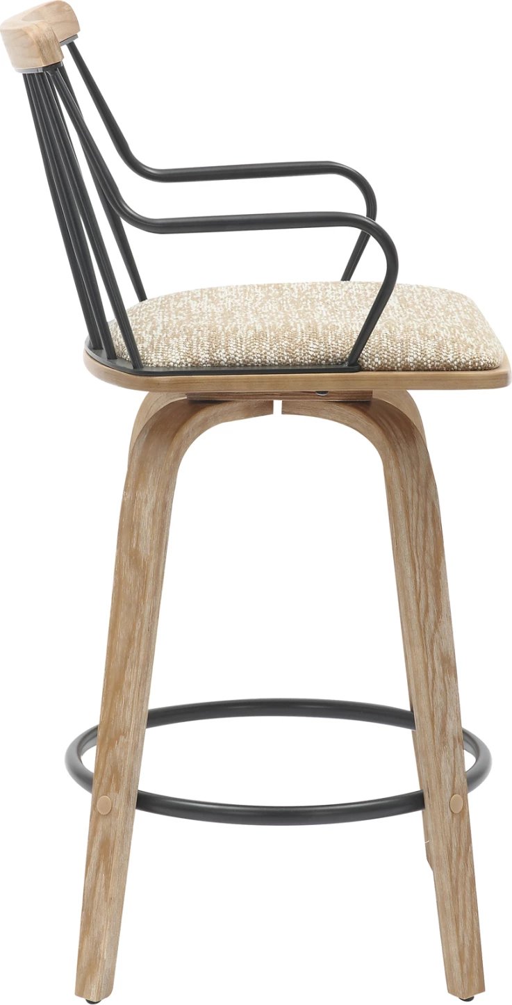 Karrige për bar JUDI FH9985.01, dru i përpunuar ngjyrë e bardhë e zbehtë-metal i zi-pëlhurë bezhë, 48x52x92H cm