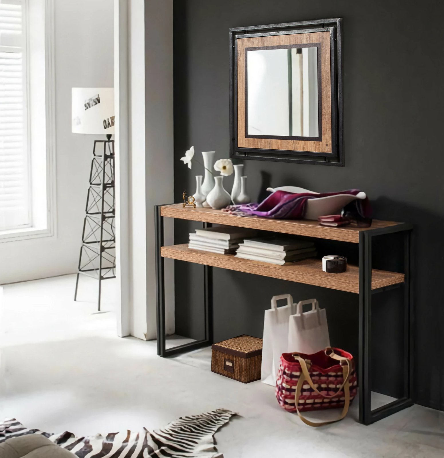 Komodë Cosmo, ngjyrë Atlantic Pine dhe e zezë