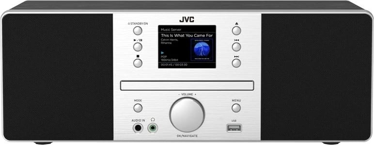Radio boombox JVC RD-E874B, Bluetooth, 20 W, MP3, FM, E zezë/Argjendtë