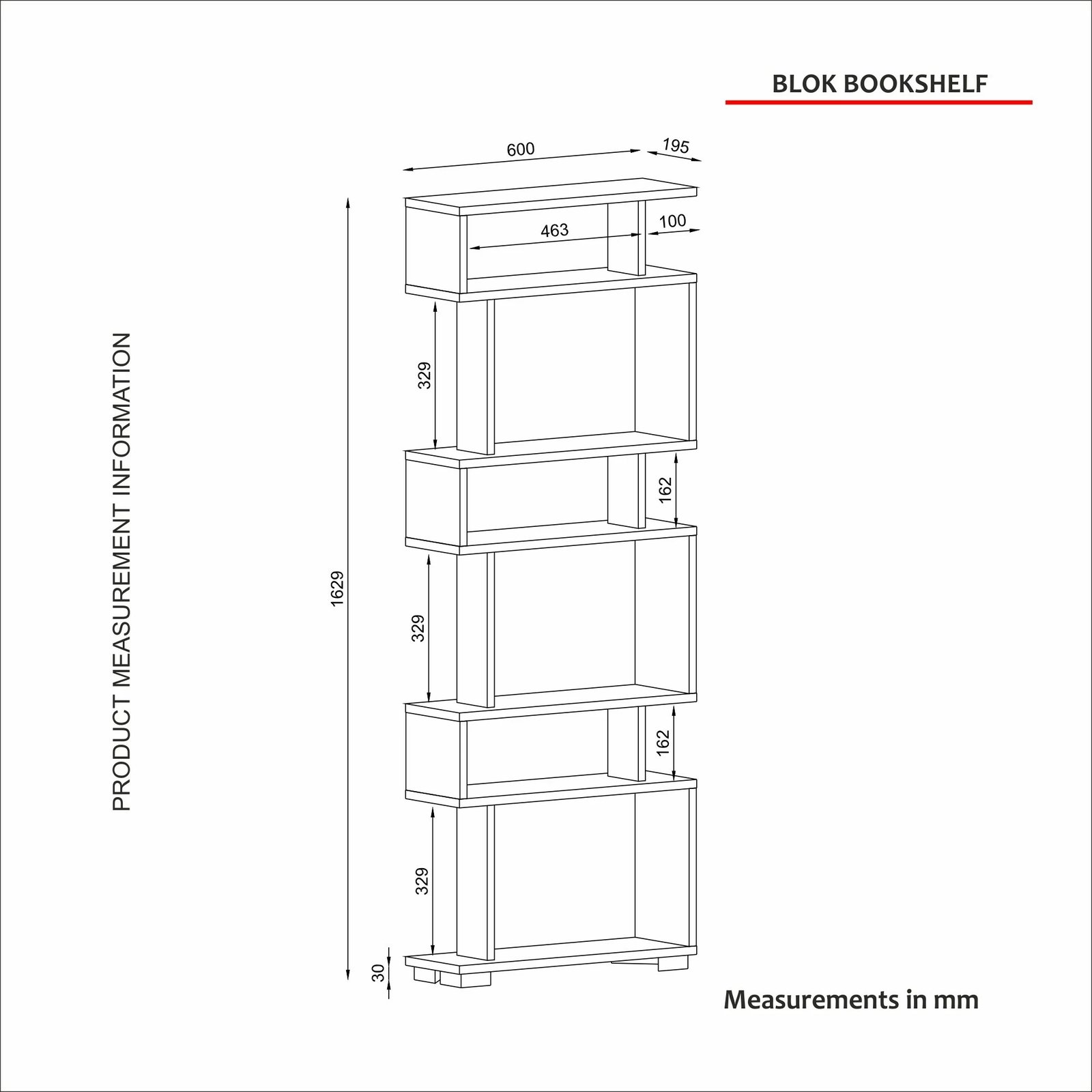 Raft librash Hanah Home, Blok, bardhë-dru arre