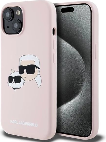 Mbështjellës Karl Lagerfeld Silicone Karl & Choupette MagSafe për iPhone 15/14/13, Rozë