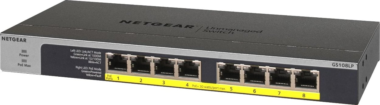 Switch NETGEAR GS108LP, Gigabit Ethernet, PoE, 1U