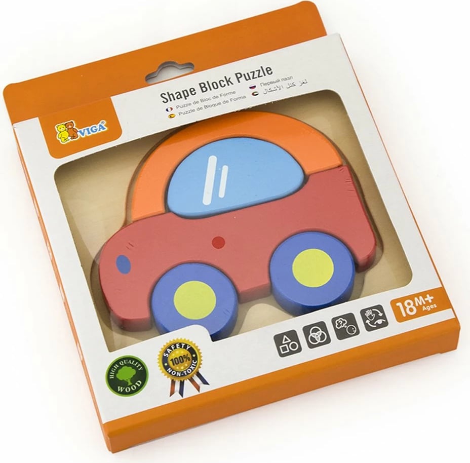 puzzle druri, Viga Car, edukativ për fëmijë 18+ muaj, 145x145x18 mm, multingjyrësh, set 5 copa