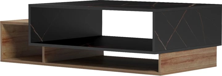 Tavolinë kafeje Dekost, ngjyrë lis dhe mermer i zi, 105x50x32cm