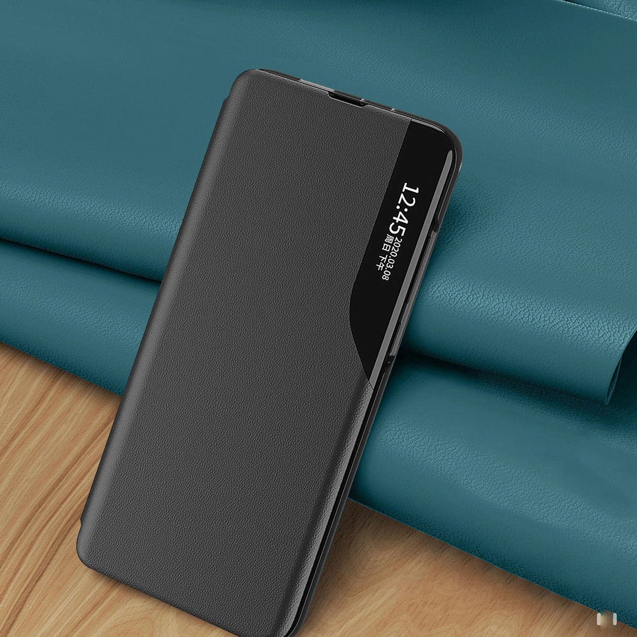 Mbështjellës Hurtel Eco Leather View Case për Xiaomi Redmi Note 12 Pro / Poco X5 Pro 5G, me qëndrim, i zi