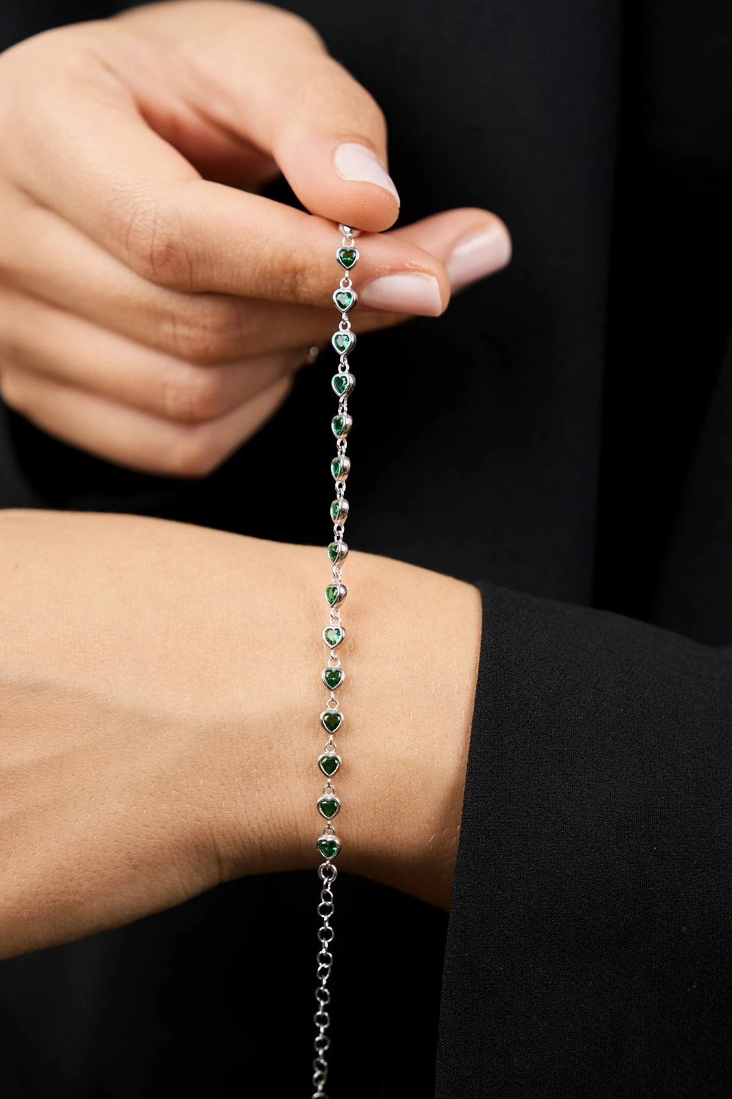 Byzylyk argjendi me gurë të gjelbër Elika Silver, ELKYS60422