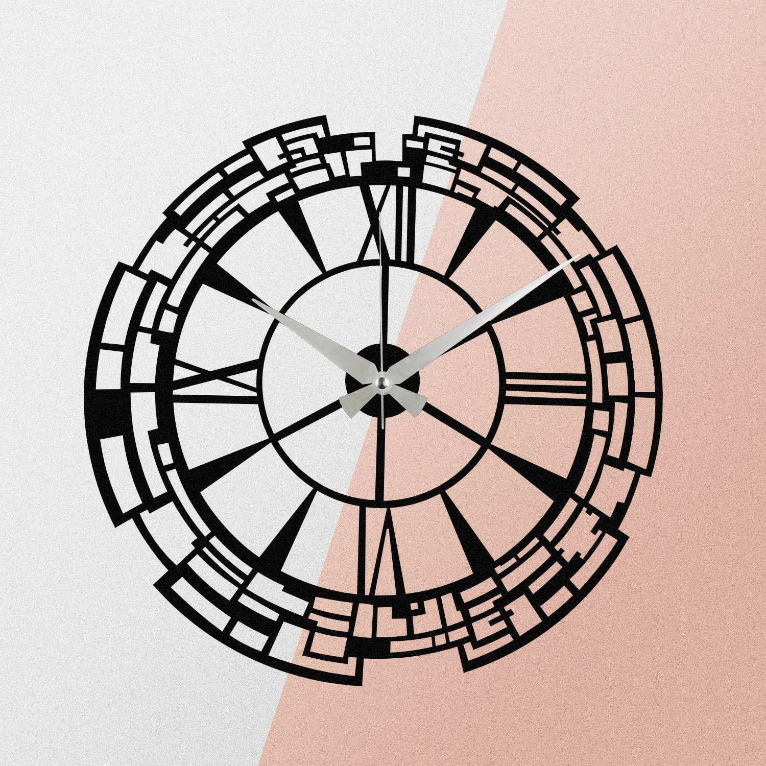 Orë muri dekorative prej metali, Wallity, Enzoclock - S016, e zezë, 48x48cm