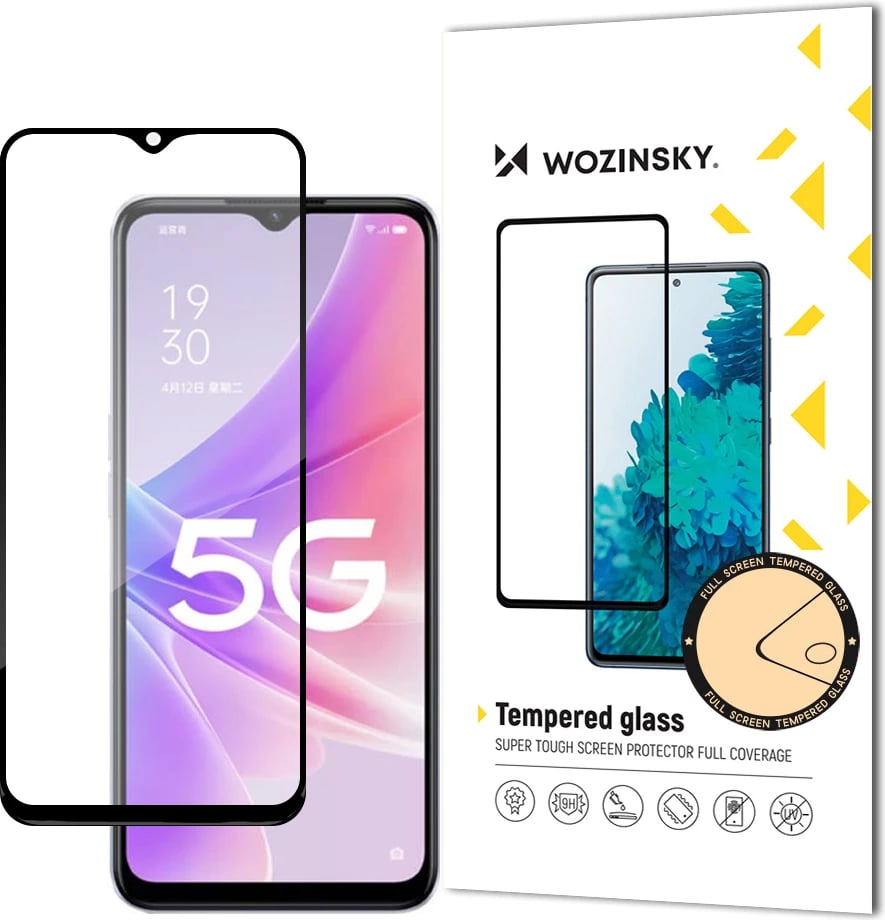 Xham i temperuar Wozinsky për Realme Narzo 50, Full Glue, me kornizë, Zi