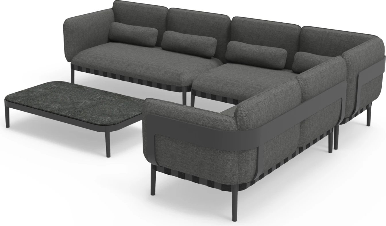 Set lounge për jashtë, 4 pjesë, PEGASUS CD6199.01, alumin, litar, material OLEFIN, ngjyrë gri e errët