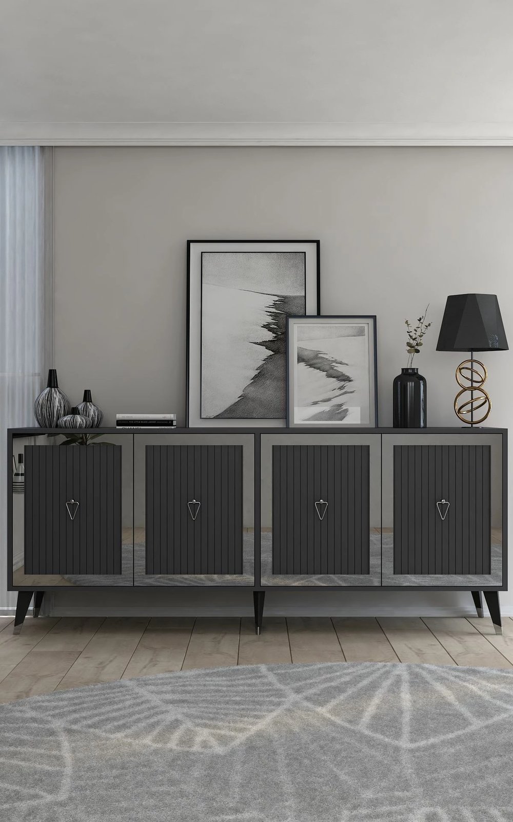 Konsol Skye Decor, ngjyrë antracit, argjend