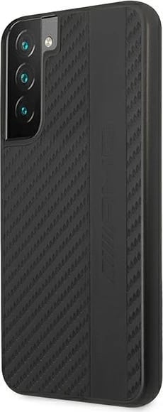 Mbështjellës Mercedes AMG AMHCS22MBLSCA për Samsung Galaxy S22+, hardcase Carbon Stripe&Embossed, i zi