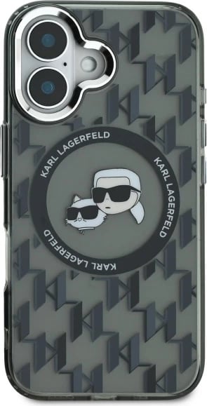 Mbështjellës Karl Lagerfeld IML Monogram Karl & Choupette Head MagSafe për iPhone 16, Zi